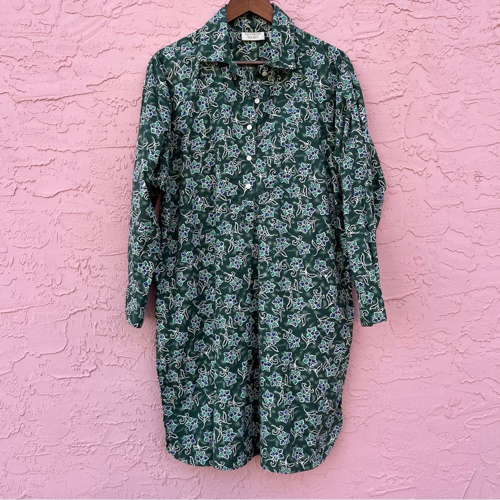 Vintage Victoria’s Secret Pajama Dress Kaftan Dark Green Floral Size Medium